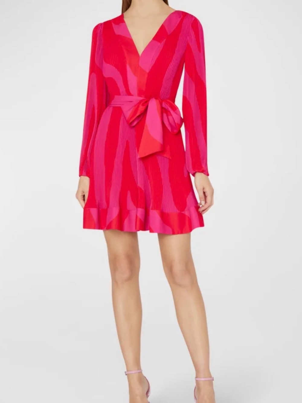 Pink Tie-Waist V-Neck Women’s Dress